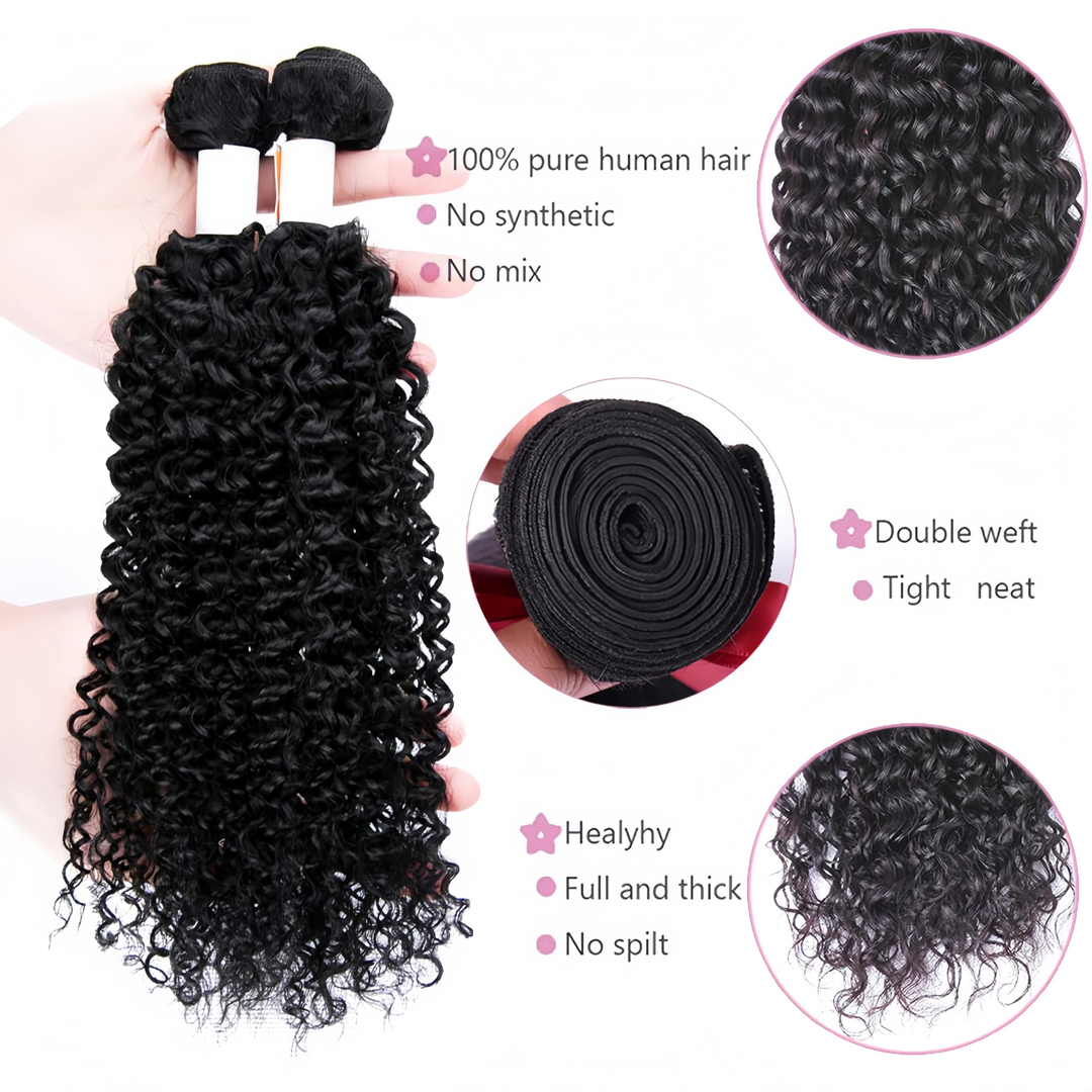 (B2) Kinky Curly 3 Bundles Human Hair With Frontal 13x4  Lace Frontal Human Hair Extensions