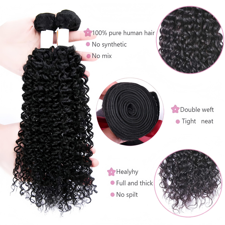 (B2) Kinky Curly 3 Bundles Human Hair With Frontal 13x4  Lace Frontal Human Hair Extensions