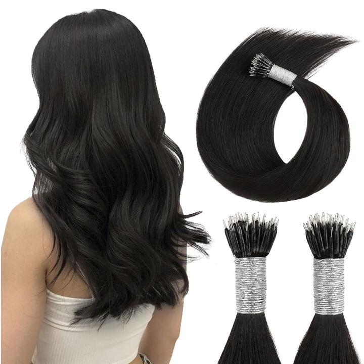 Nano Ring Hair Extensions Straight Human Hair Natural Black Micro Bead Hair Extensions for Women Daily Use 100g/set