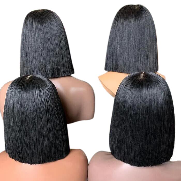 Lumiere Natural Black Blunt Cut 2x6 Lace Closure Wig New HD Bob Wig Human Hair Straight Wigs for Women