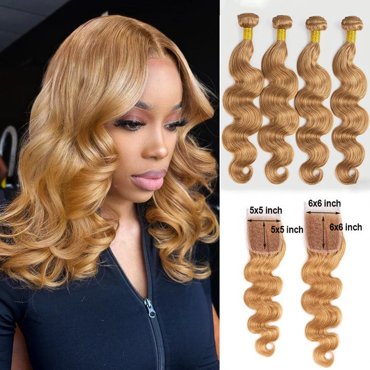 #4 Brown Body Wave 3 Bundles avec 4X4 Lace Closure 100% cheveux humains vierges 