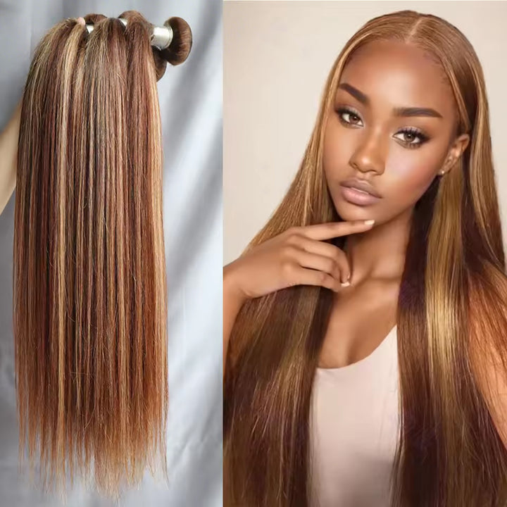 lumiere highlight #4/27 4 Bundles Straight Virgin Human Hair Extension(No Code Need)