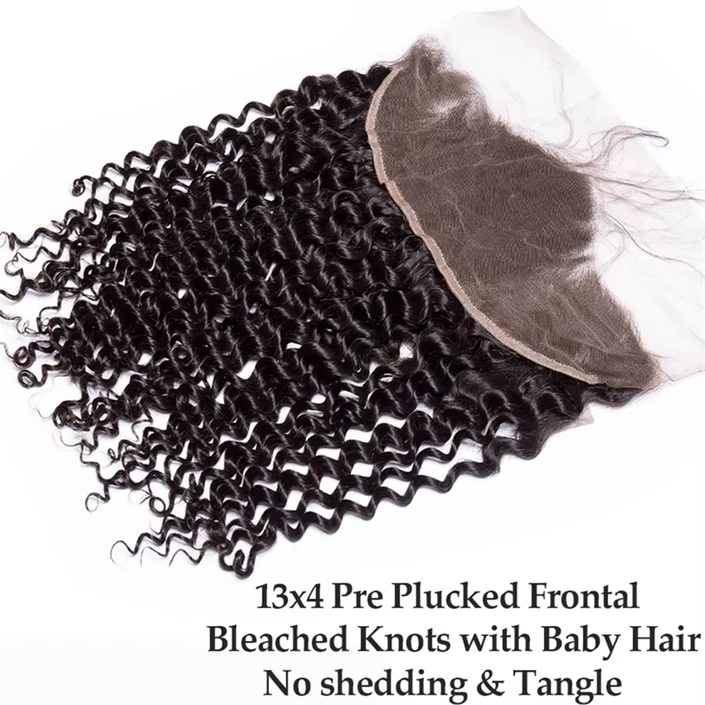 (B2) Deep Wave 3 Bundles Human Hair With Frontal 13x4  Lace Frontal 100% Natural Human Hair Extensions