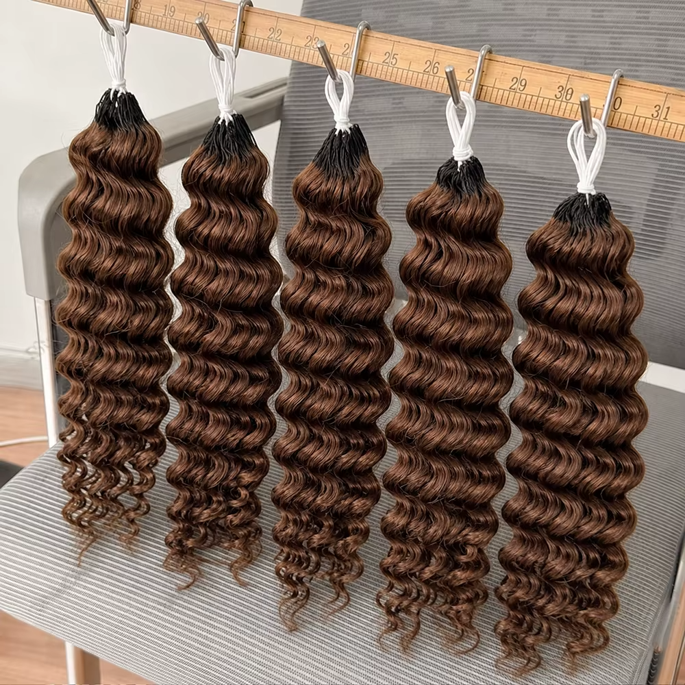 #4 Brown Deep Wave Feather Crochet Human Hair Miracle Knots 100% Real Remy Human Hair Extensions