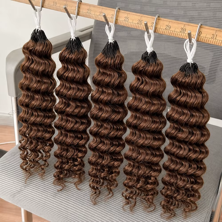 #4 Brown Deep Wave Feather Crochet Human Hair Miracle Knots 100% Real Remy Human Hair Extensions