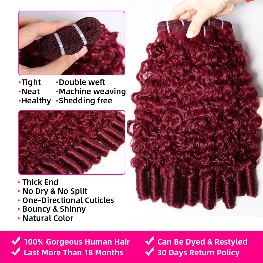 Burmese Curly Hair Bundles 100% Human Hair Colored #99J Burgundy 4 Bundles Weaving Quality Deep Curly Bundles Hair Extensions