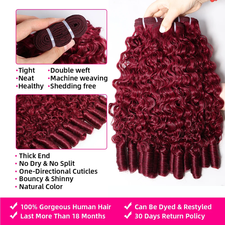 Burmese Curly Hair Bundles 100% Human Hair Colored #99J Burgundy 4 Bundles Weaving Quality Deep Curly Bundles Hair Extensions