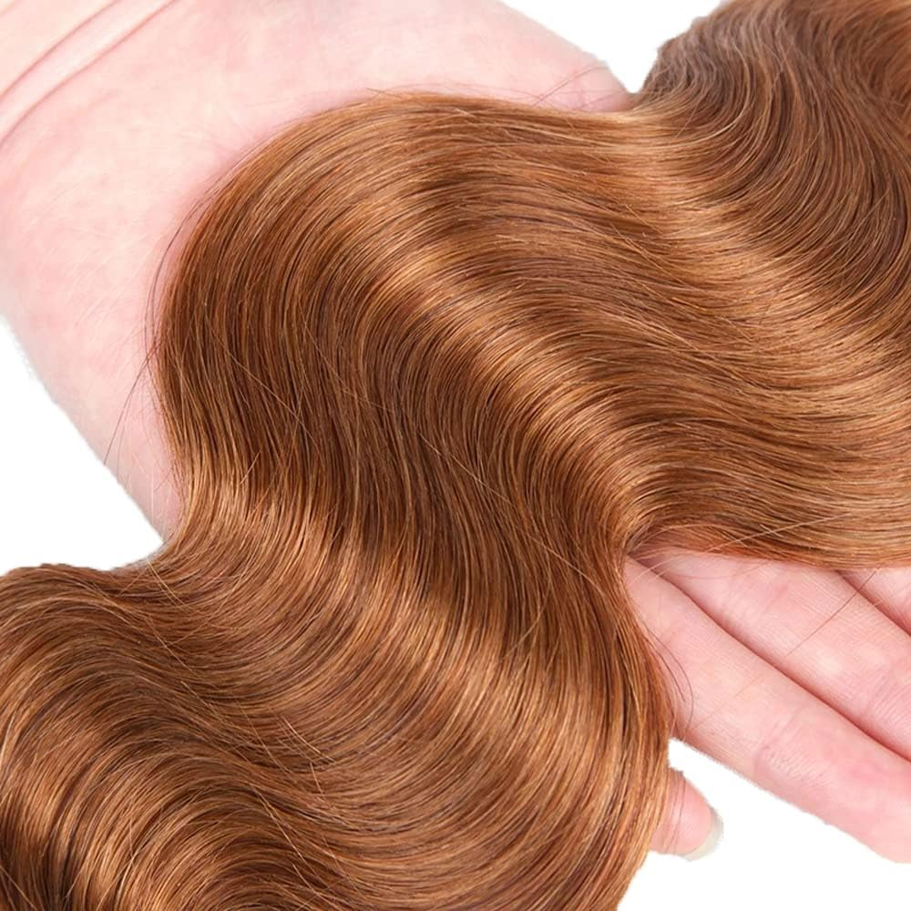 #30 Brown Color Body Wave Bundles Brazilian Human Hair 4 Bundles with Transparent 5x5/6x6 Closure Soft Hair Closure