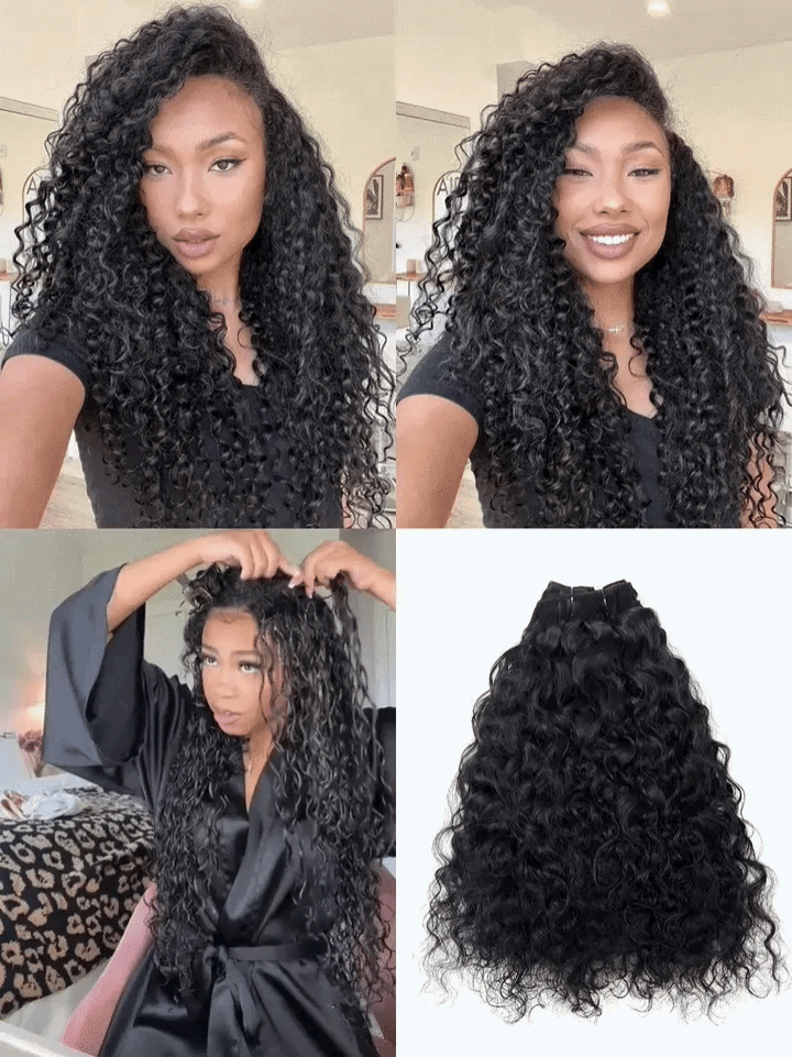 Ship In 24Hours-Lumiere Water Wave Clip In Human Hair Extensions Natural Color 8 Pieces/Set 120G  10piece/set 160g