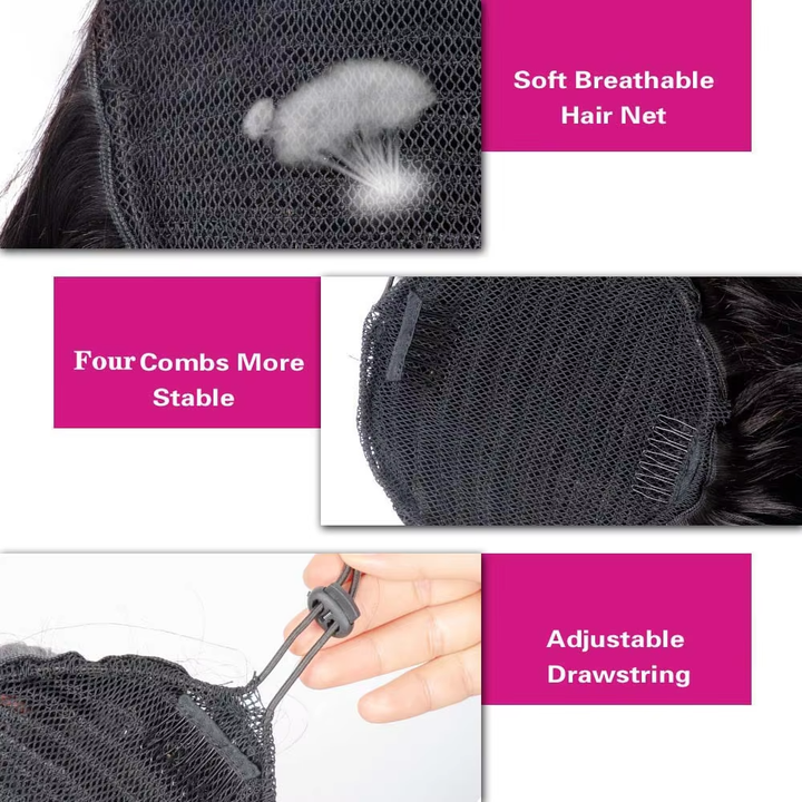 Cheveux humains d'extension de queue de cheval de cordon de vague lâche pour les femmes noires 