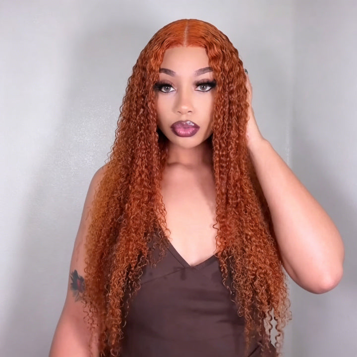 #350 Ginger Color Kinky Curly Hair Lace Front Wig pour femme 