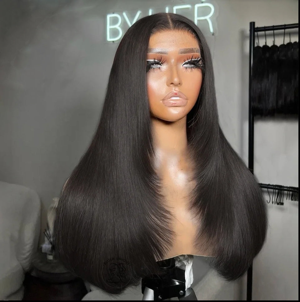 Lumiere Brown 13x4 Lace Front Straight Layer Cut Wig 150% Density Human Hair Wigs For Black Women HDZ