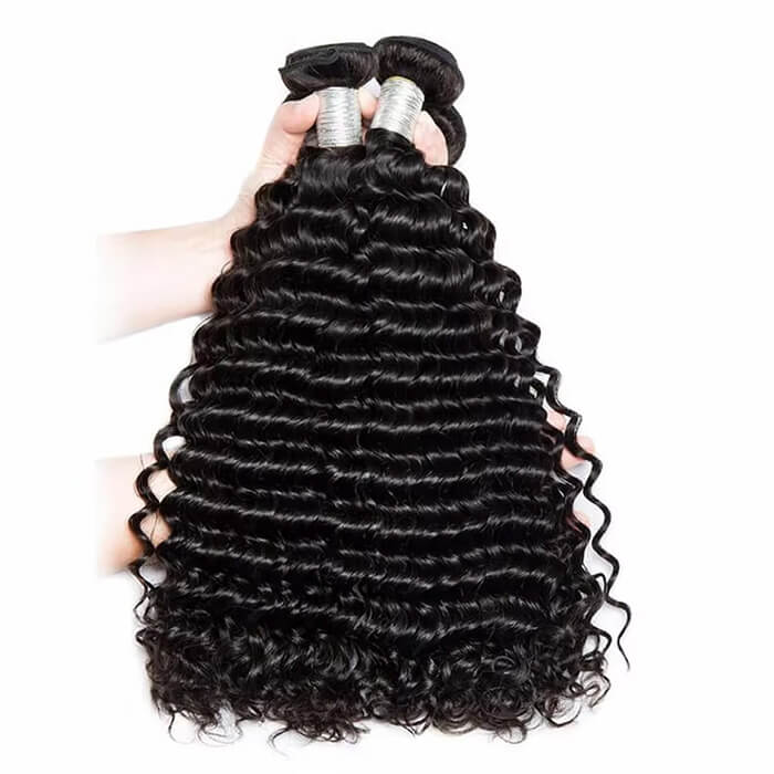 (B1)Deep Wave Human Hair 4 Bundles Curly Hair Weaving Double Weft Virgin Hair Extensions(Ship In 24Hours)