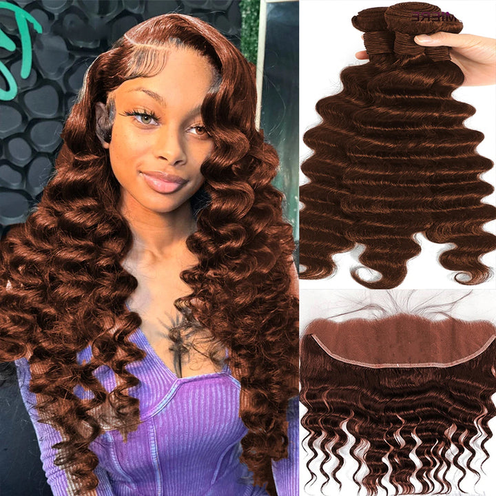 Mettez en surbrillance P4 / 27 Loose Deep 3 Bundles avec des cheveux brésiliens frontaux en dentelle transparente 13x4 