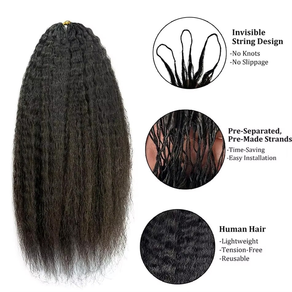 Kinky Straight Feather Crochet Hair 100% Human Hair Extensions Pre-Segmented Knotless Crochet Hair Bundles