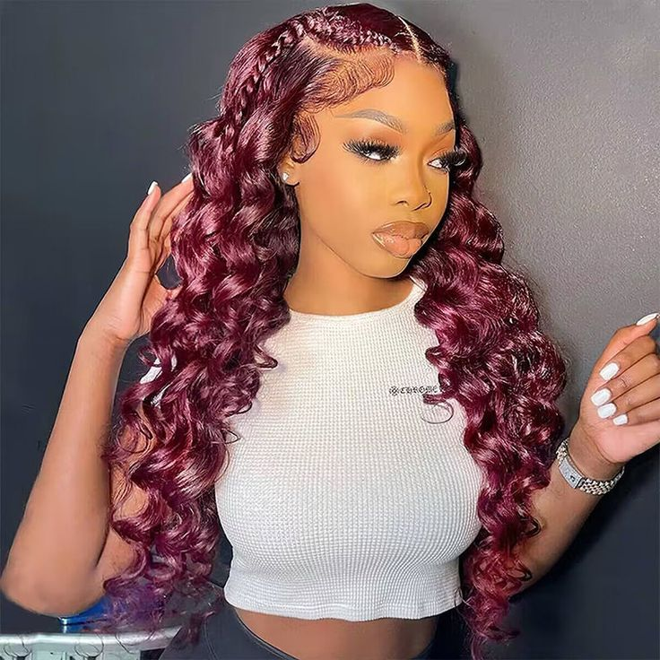$150=26'' 13x4 Lace Wig丨99J Loosedeep Wave 13x4 HD Lace Human Hair Wig (No Code Need)