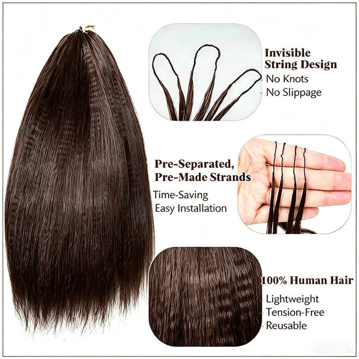 Yaki Straight #4 Brown Feather Crochet Micro Ring Loop Soft Human Hair Kinky Straight Extension For Black Women