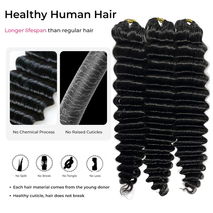 Lumiere Deep Wave Feather Crochet Human Hair Miracle Knots Friendly for Braids Saving Setup