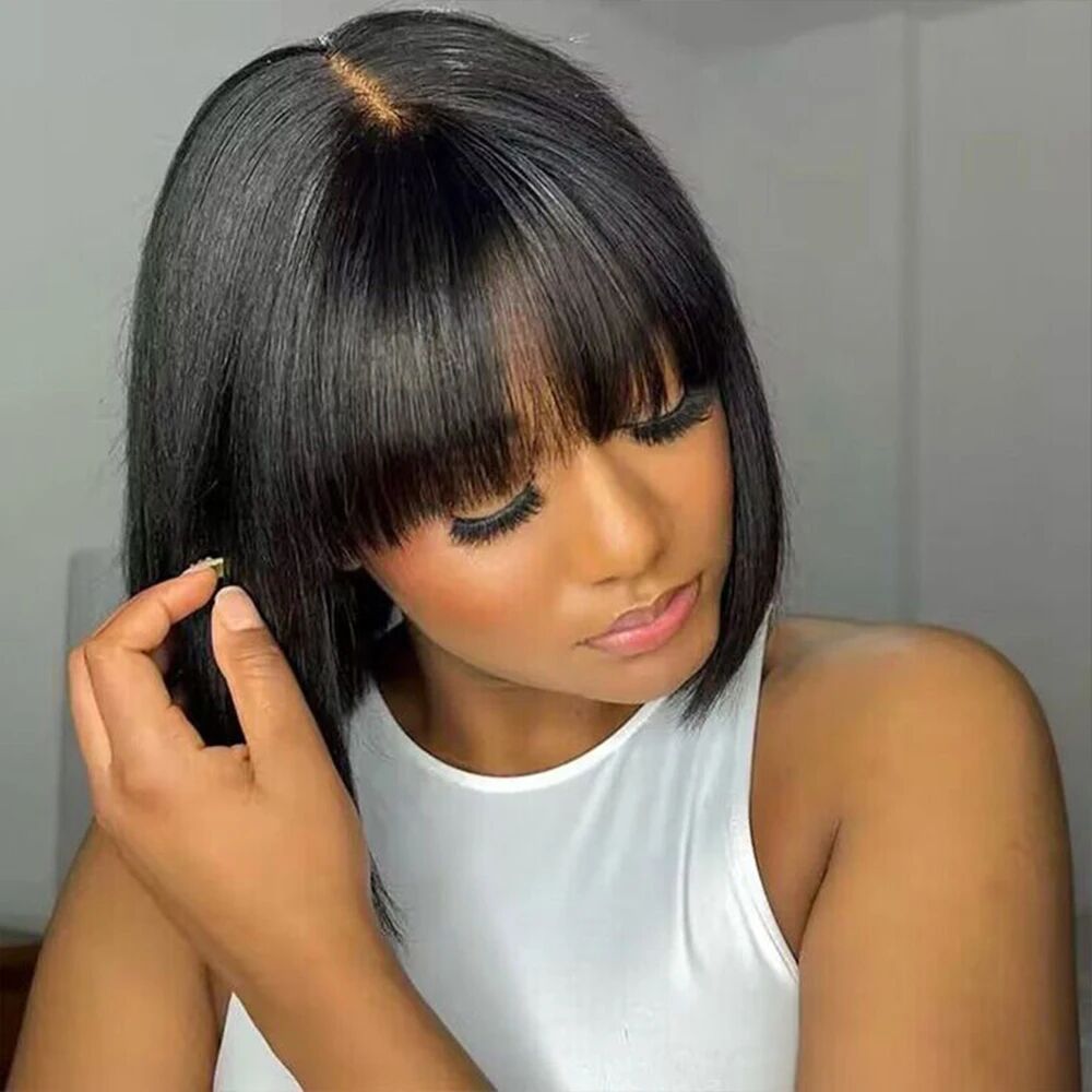 Lumiere Highlight Brown Colored Short Bob Human Hair Wig For Black Women 13x4 Lace Frontal Wig 180% Density HDZ