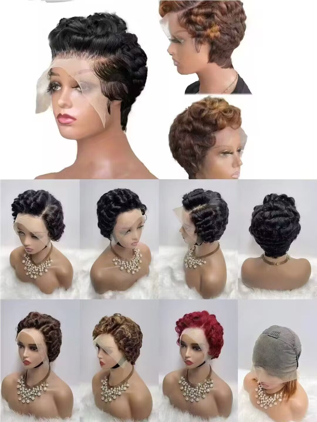 New Pixie Cut Bouncy Curly Cut Wigs Human Hair Wigs Transparent  Lace Front Wigs