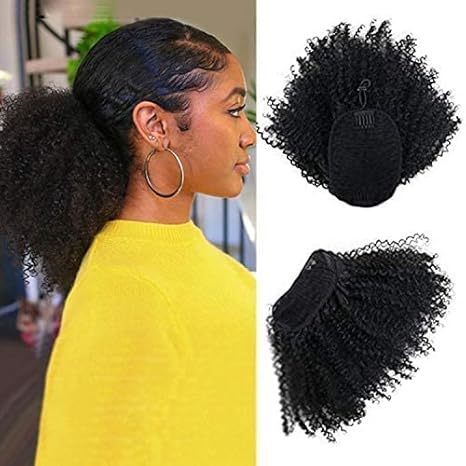 Ship In 24Hours-Lumiere Natural Black Afro Curly Drawstring Ponytail Human Hair For Black Women