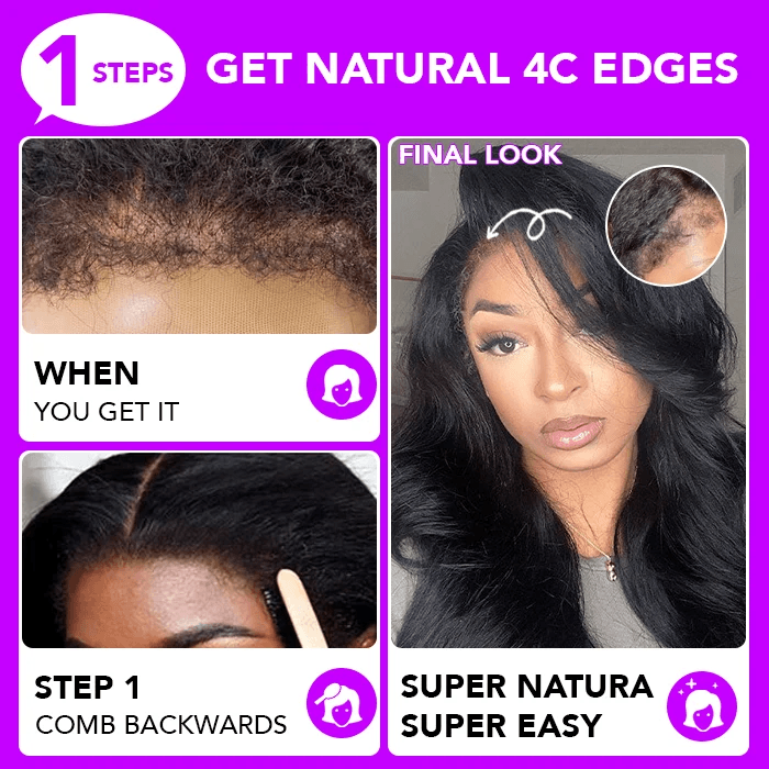 Glueless 4C Curly Edges 13x4 Lace Frontal Wigs Body Wave With Realistic Type Hairline