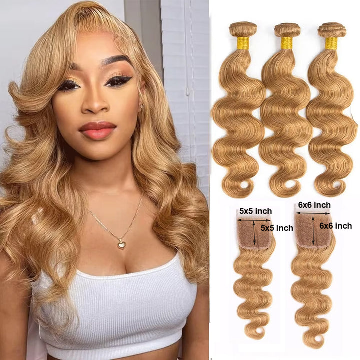 #4 Brown Body Wave 3 Bundles avec 4X4 Lace Closure 100% cheveux humains vierges 