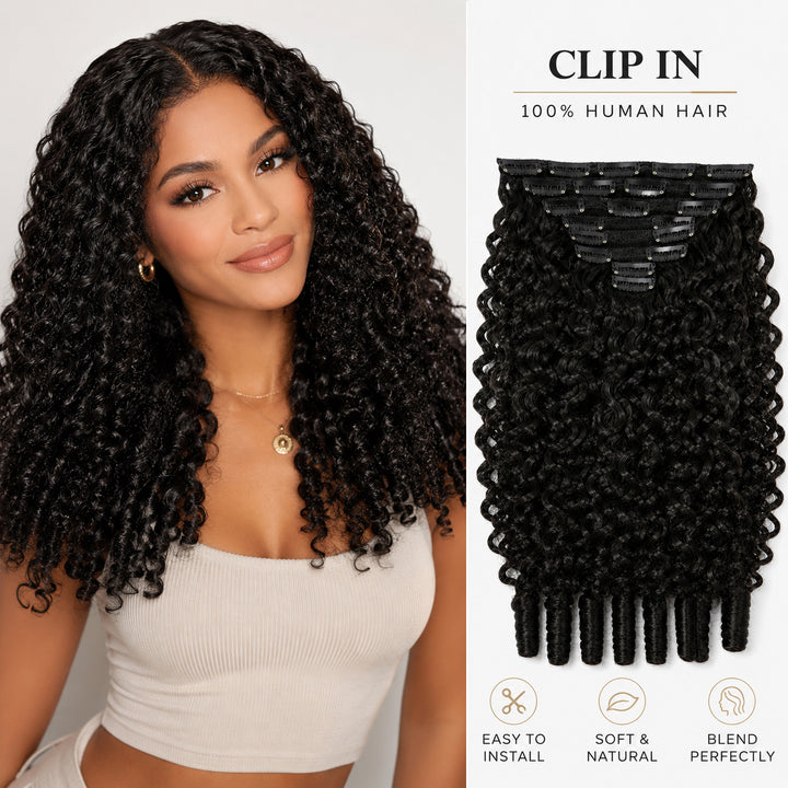 Burmese Curly Finger Coil Ends Clip in Human Hair Extensions 120g/8 Pieces 160g/10 Pieces