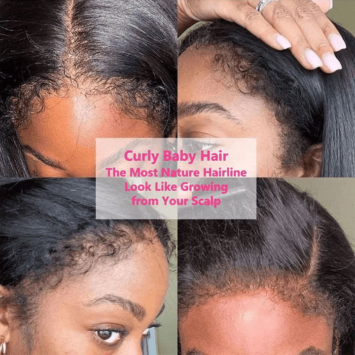 Glueless 4C Edge Hairline-Straight Hair 13x4 HD Transparent Lace Frontal Wigs With Kinky Edges Curly Baby Hair