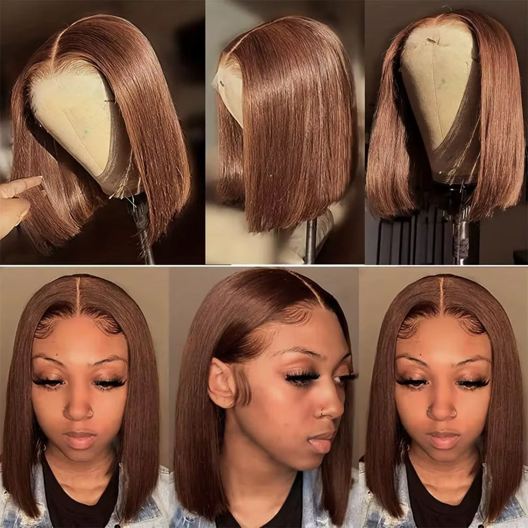 Lumiere #4 Brown Straight Blunt Cut Short Bob Wig 5x5/6x6 Lace Human Hair Bob Wigs for Black Women