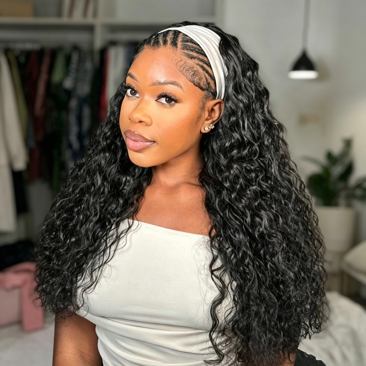 Soft Water Wave Headband None Lace Human Hair Wig For Black Women