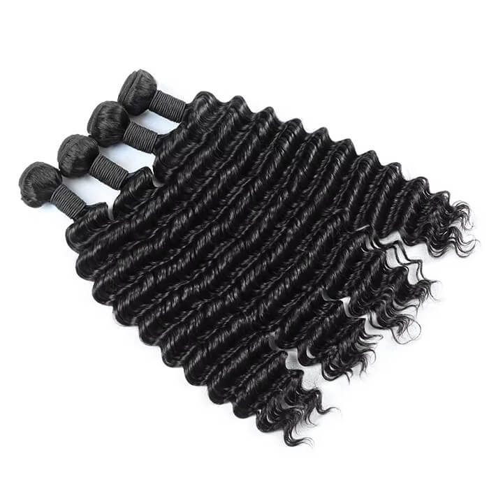 (B1)Deep Wave Human Hair 4 Bundles Curly Hair Weaving Double Weft Virgin Hair Extensions(Ship In 24Hours)