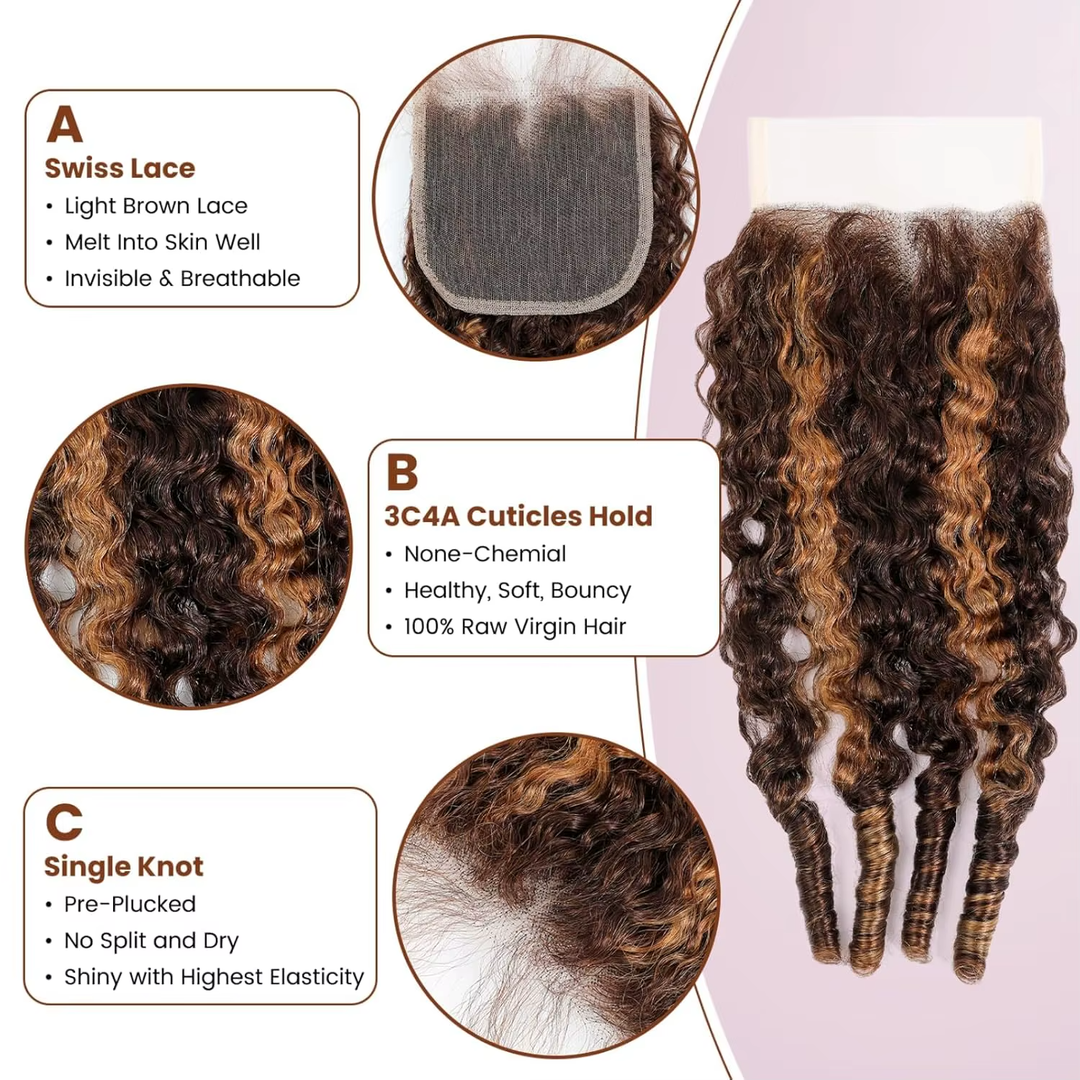 Highlight P4/30 Water Wave 4x4 Lace Closure une pièce pour femme noire