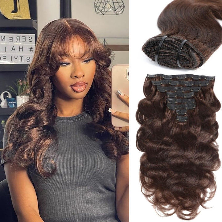 Ship In 24Hours-Lumiere #2 Body Wave Clips In 8PCS 120 Grams/Set Human Hair Extension For Women