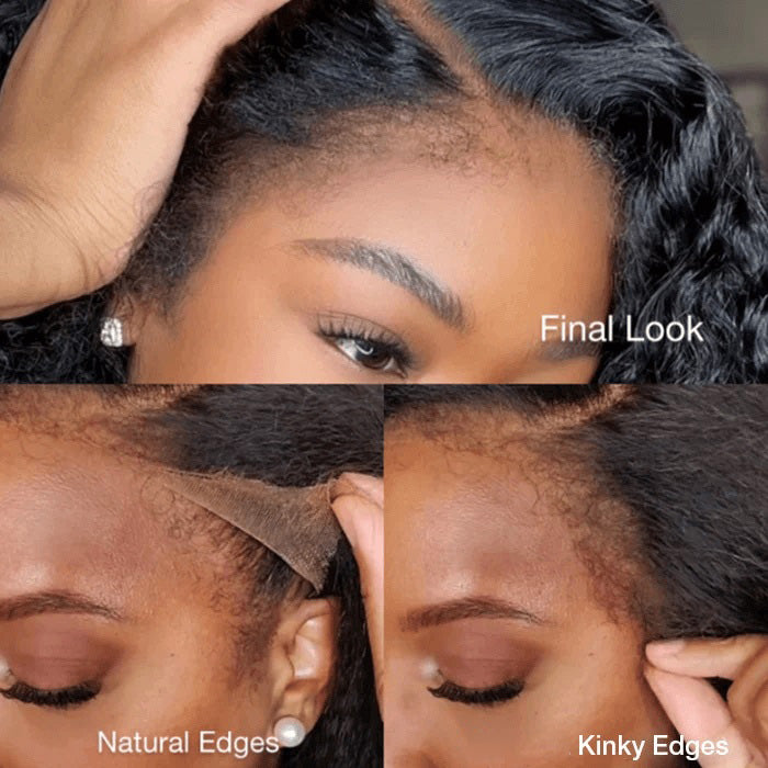 Glueless 4C Edges Water Wave Hair Invisible HD Lace Front Human Hair Wigs With Curly Edges