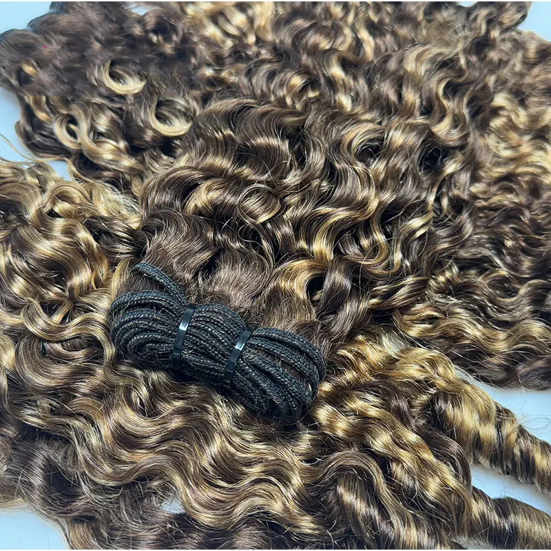 Highlight P4/27 Colored Burmese Curly 4 Bundles Pixie Curls Human Hair Bundles Ocean Spirals Curly