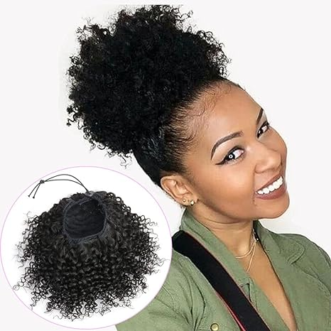 Ship In 24Hours-Lumiere Natural Black Afro Curly Drawstring Ponytail Human Hair For Black Women