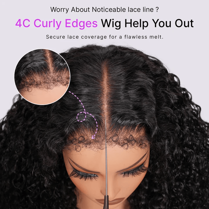 Glueless 4C Edges Water Wave Hair Invisible HD Lace Front Human Hair Wigs With Curly Edges