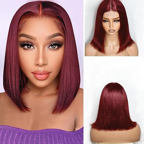 Lumiere Blunt Cut #99J Red Colored New Short Bob 13x4 Lace Front Human Hair Wigs Straight Bob Wigs