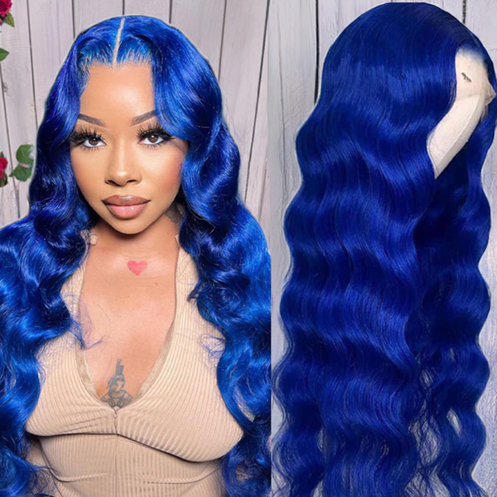 Lumiere Dark Blue Bomb Pre Colored 13x4 Body Wave Lace Frontal Human Hair Wig (No Code Need)