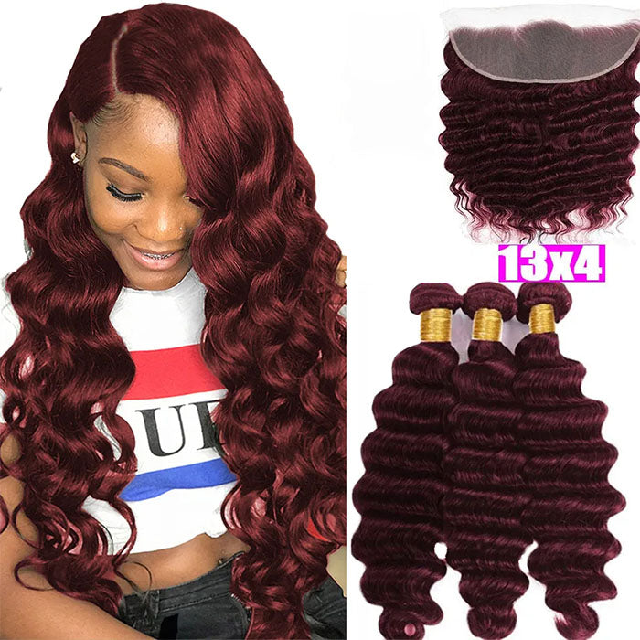 #99j  Loose Deep 3 Bundles With 13x4 Transparent Lace Frontal Brazilian Hair