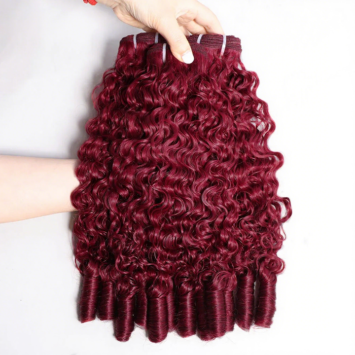Burmese Curly Hair Bundles 100% Human Hair Colored #99J Burgundy 4 Bundles Weaving Quality Deep Curly Bundles Hair Extensions