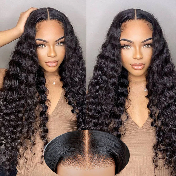 Lâche Deep Wave Lace Front/Fermeture sans colle pour les femmes noires Prelucked Human Hair 