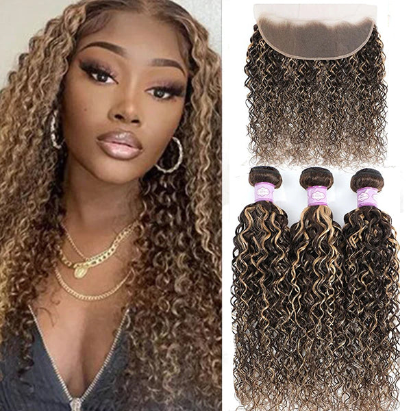 Highlight P4/27 Water Wave 3 Bundles With 13x4 Transparent Lace Frontal