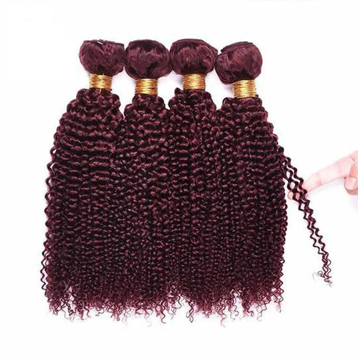 #99j Kinky Curly 4 Bundles With 4x4 Lace Closure Human Hair