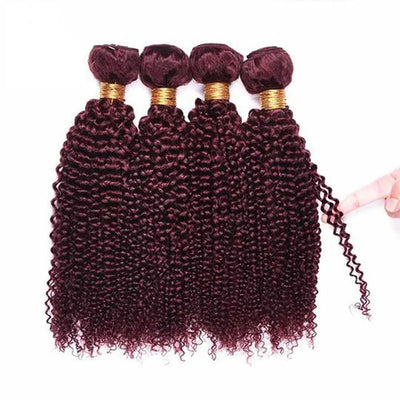 Red Bundles #99j Kinky Curly 4 Bundles With 4x4 Lace Closure Human Hair