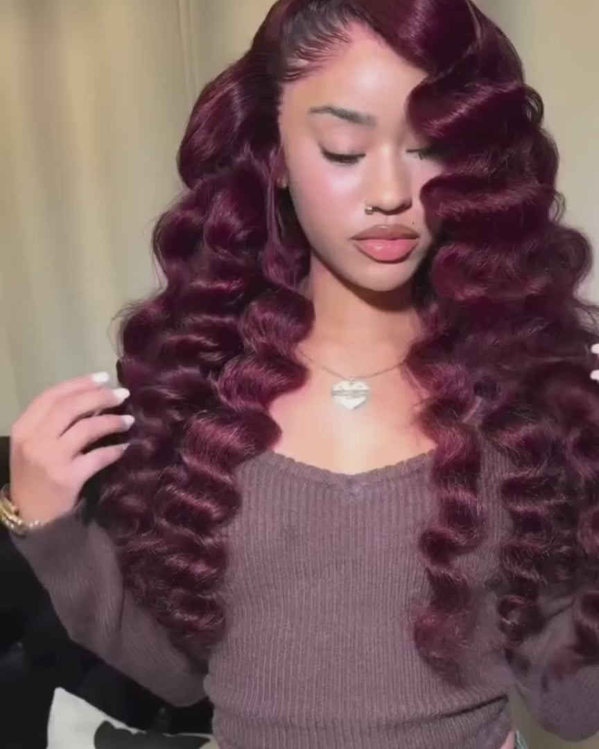 $150=26'' 13x4 Lace Wig丨99J Loosedeep Wave 13x4 HD Lace Human Hair Wig (No Code Need)