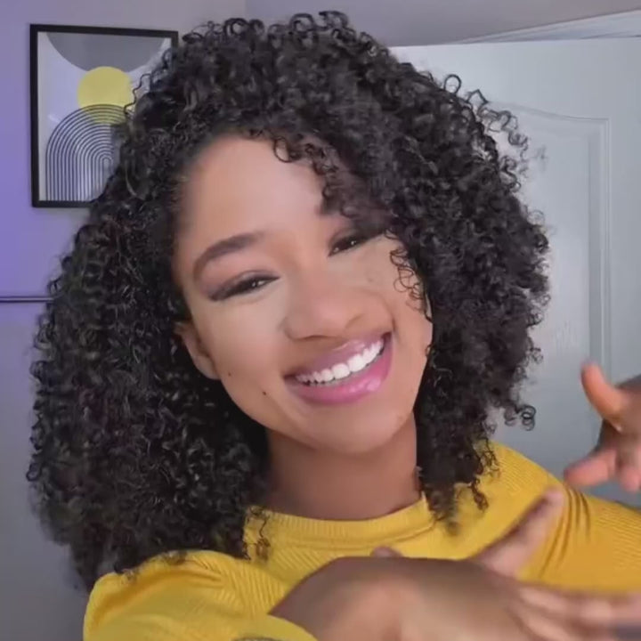 [3 In 1 Half ] Wig with Drawstring Kinky Curly Ready To Go Wig Full Machine Made Wigs With Natural Hairline Human Hair
