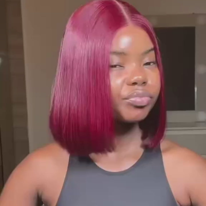 15A Lumiere 2x6 Lace Closure Straight Bob Wigs 250% Density #99J Red Colored Blunt Cut New Short Bob Wigs