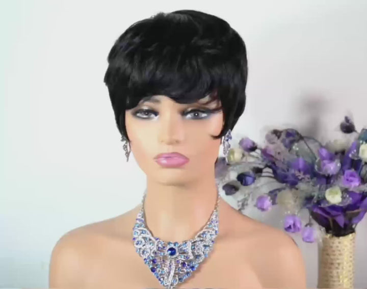 Pixie Cut perruque cheveux humains court bob Full Manchine fait perruque avec frange pour les femmes 